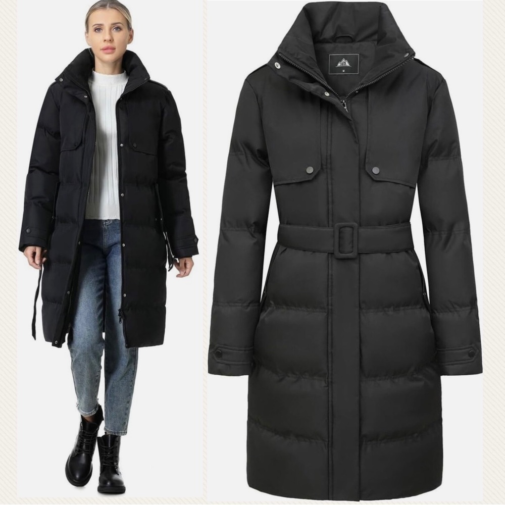 New NWT Waterproof Down Thickened Long Winter Coat Warm Puffer Belted Windproof